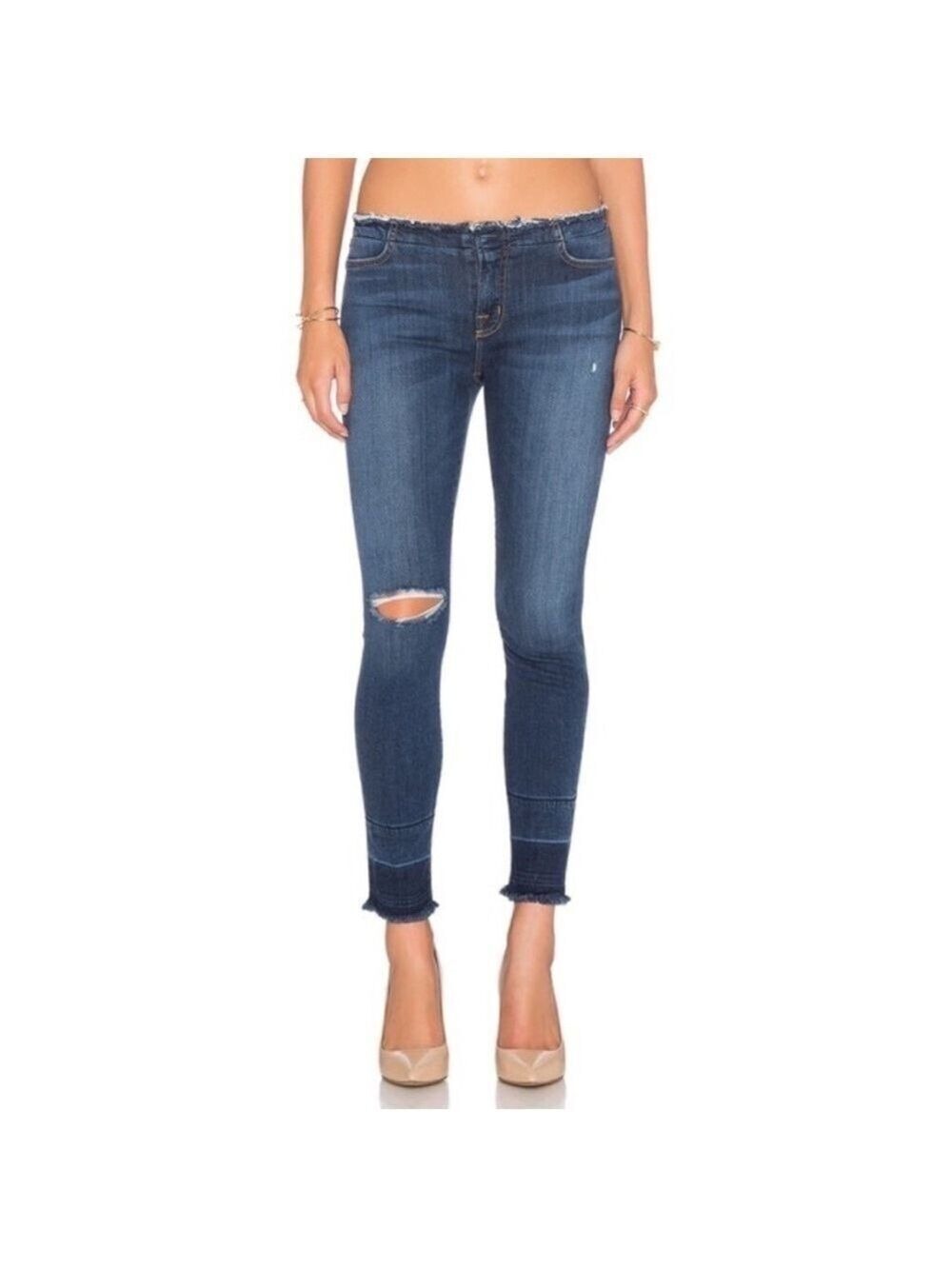 J BRAND Mid-Rise Ankle cropped Jeans frayed hem waist stretch Fry Stigma size 27